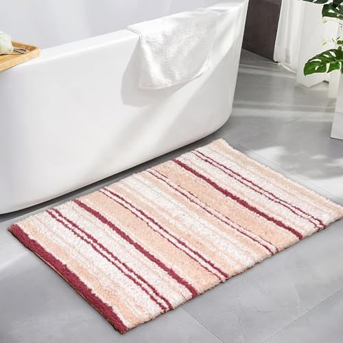 Chardin home Maui Bath Mat - White-Pink 21x34 Inches