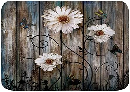 LONSANT Rustic Grey Floral Bath Rug Non-Slip Farm Style Mat