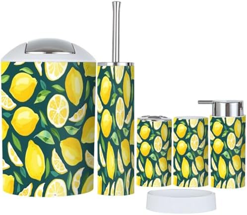 Bathroom Accessory Set 6 Piece Lemon Pattern 1