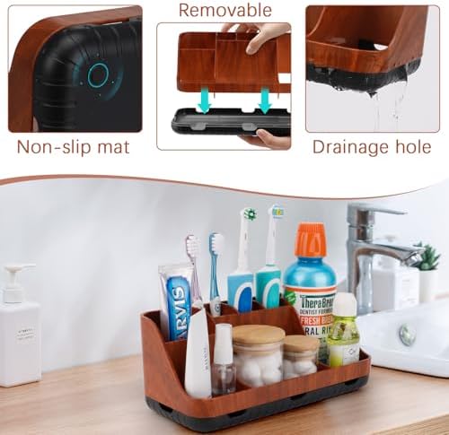 Red Wood Bathroom Storage Organizer with 7 Slots
