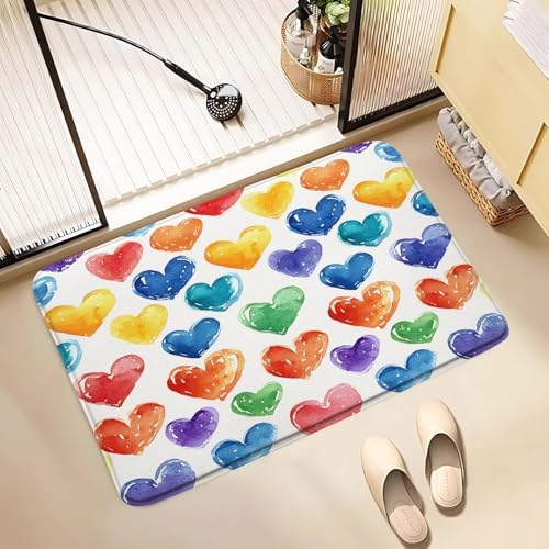 Colorful Heart Bath Rug 16x24 Inch Non-Slip