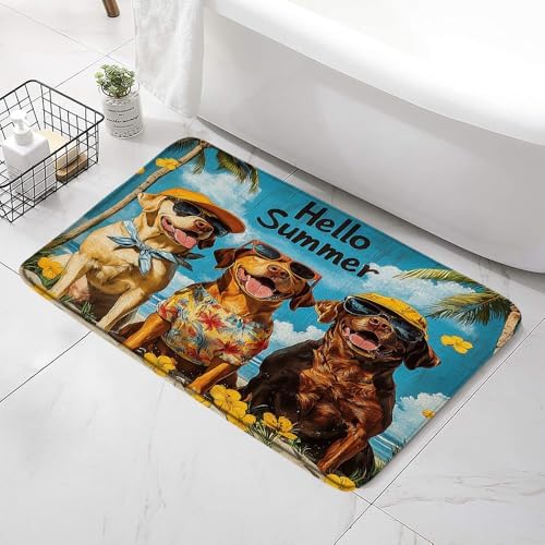 Funny Beach Dogs Bath Mat - Tropical Nautical Animals Rug