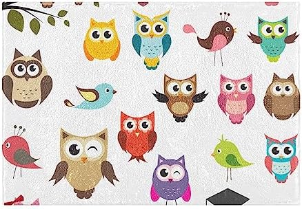 YETTASBIN Cute Owl Bath Mat - Non-Slip Quick Dry Shower Rug 16x24in