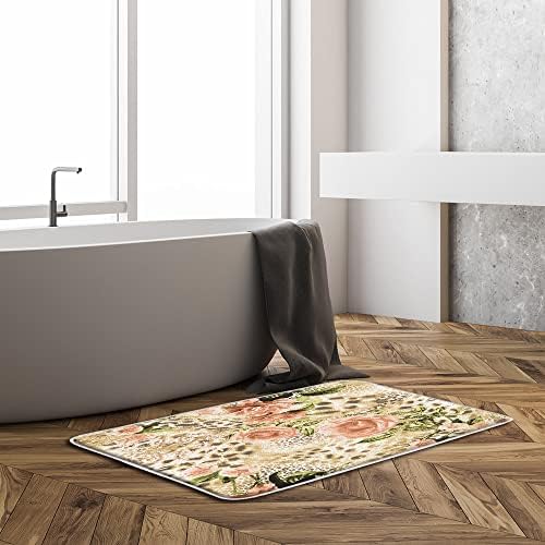 Leopard Print Bath Mat with Pink Roses