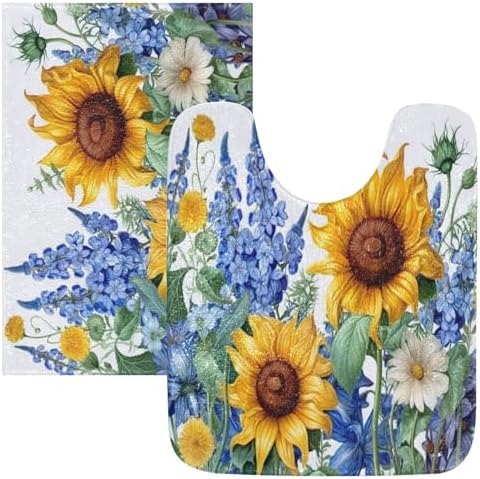 YETTASBIN Sunflower Rectangle Bath Mat Set 1
