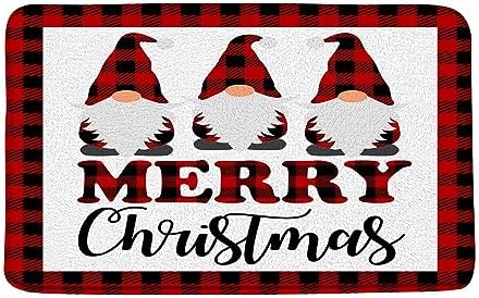 Sunhe Christmas Gnome Bath Mat Red Black Buffalo Plaid