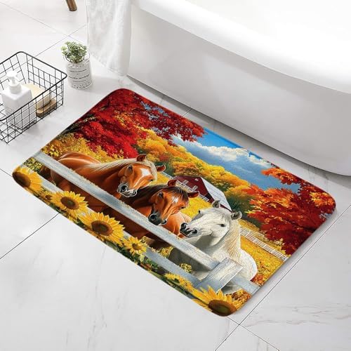 Farm Horses Bath Mat - Non-Slip Country Style Rug 1