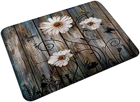 LONSANT Rustic Grey Floral Bath Rug Non-Slip Farm Style Mat