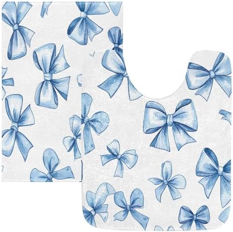YETTASBIN Blue Bow Rectangle Bath Mat Set 1