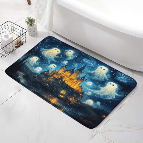 Castle Ghost Bath Mat with Blue Starry Sky Design