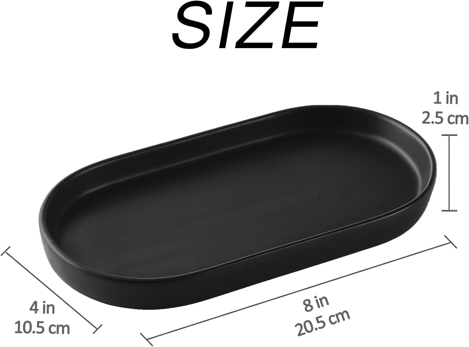 Eyrozia 2 Pack Matte Black Soap Dispenser Tray - 8 Ceramic Vanity Organizer Set