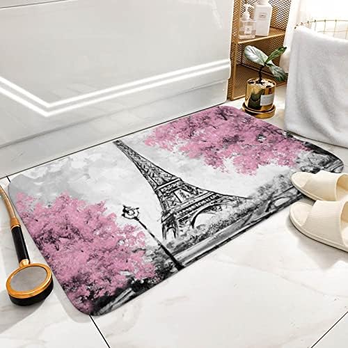 TICKPOT Paris Eiffel Tower Bath Rug 16x24 Inch Microfiber Non-Slip Plush Mat
