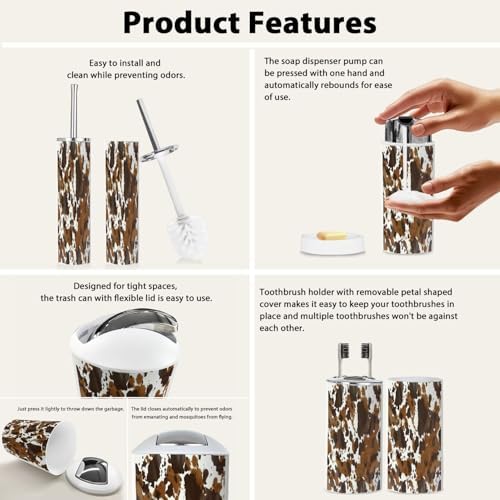 Boho Cow Leather Bathroom Accessory Set of 6