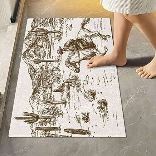 Western Cowboy Bath Rug Mat - Non-Slip Quick Dry 16x24 in
