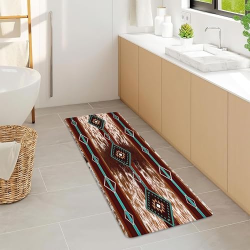 JAWO Western Aztec Bath Mat Red Brown Faux Cowhide Pattern