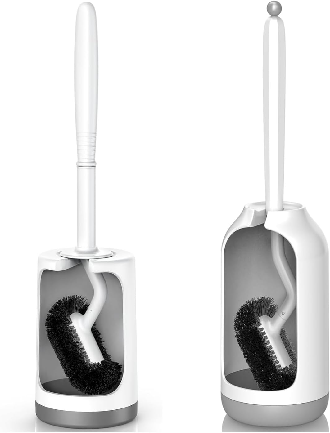HAMITOR Toilet Brush Holder Set - 2 Pack Modern White Design