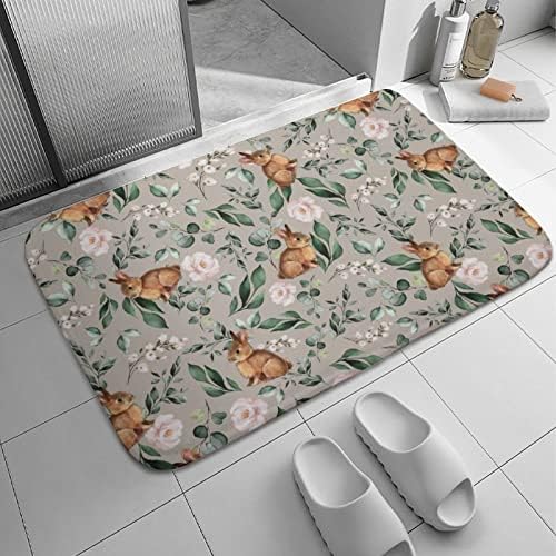 Funny Door Mat with Cute Bunnies and Leaves