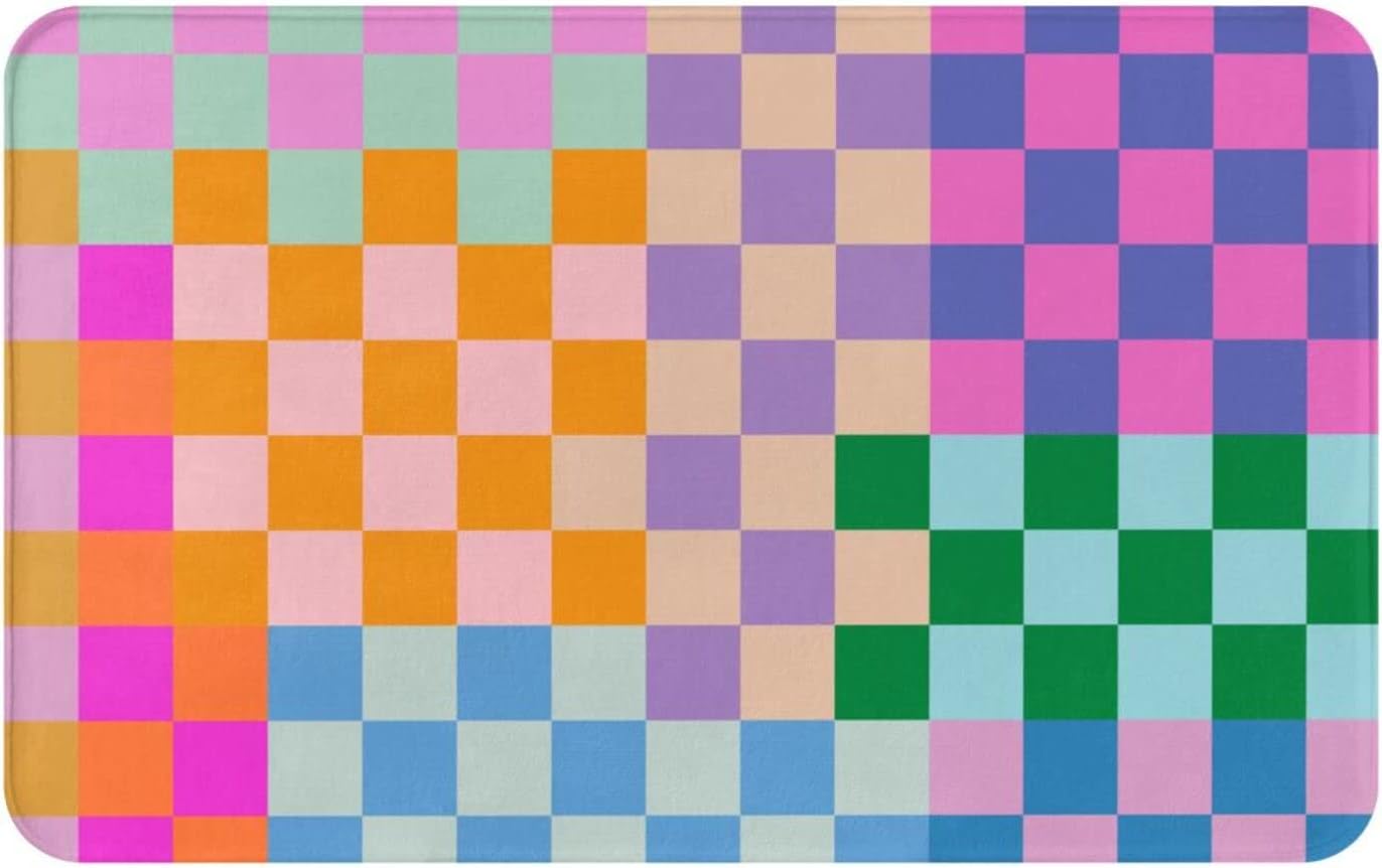 Checkered Rainbow Bath Mat 20x30 Non Slip