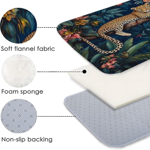 Tropical Jungle Leopard Bath Mat - Exotic Floral Design 1