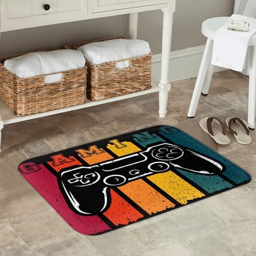 Gaming Retro Bath Mat Non-Slip Microfiber 24x16 1