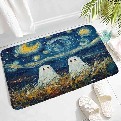 Starry Night Ghost Bath Mat - Non-Slip Bathroom Rug