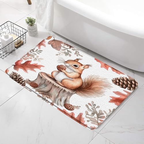 Fall Squirrel Bath Mat with Non-Slip Backing