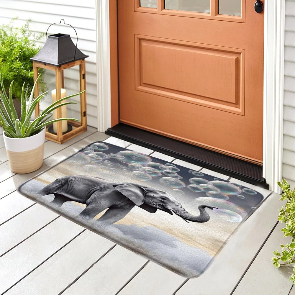 Cute Elephant Bath Mat with Bubbles Pattern