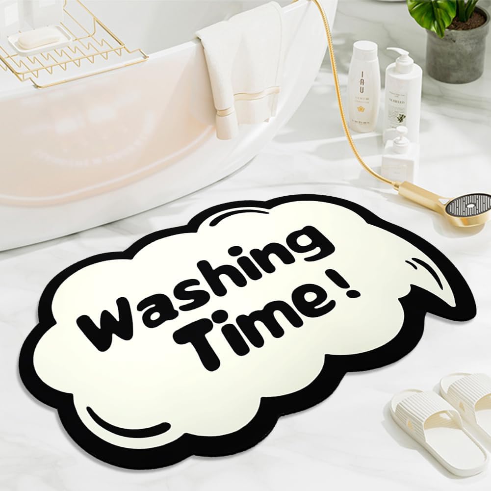Funny Washing Time Bath Mat Black and White