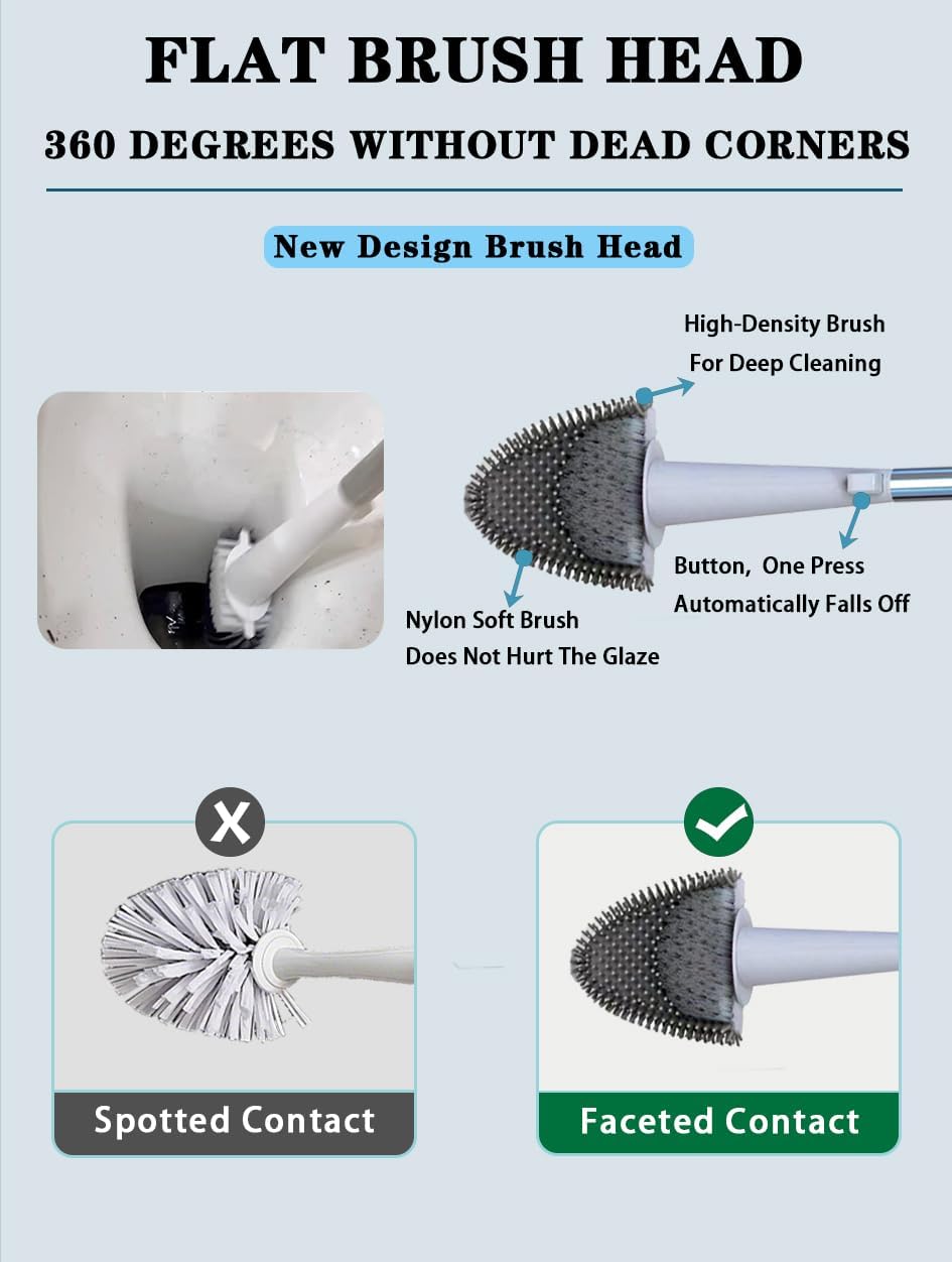 Toilet Brush and Holder Set with 2 in 1 Brush Head