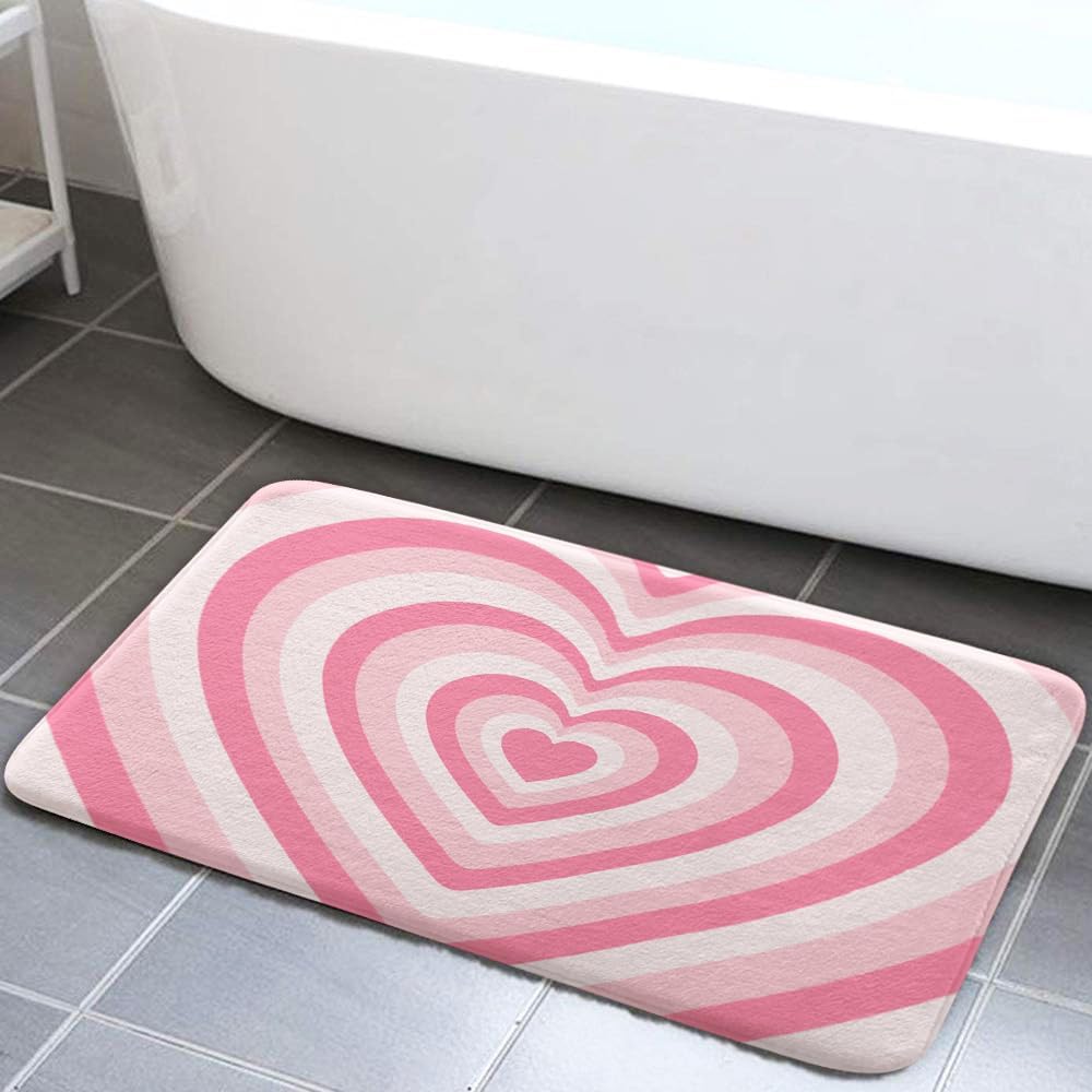 Abstract Pink Heart Shaped Bath Mat 16X24IN 1
