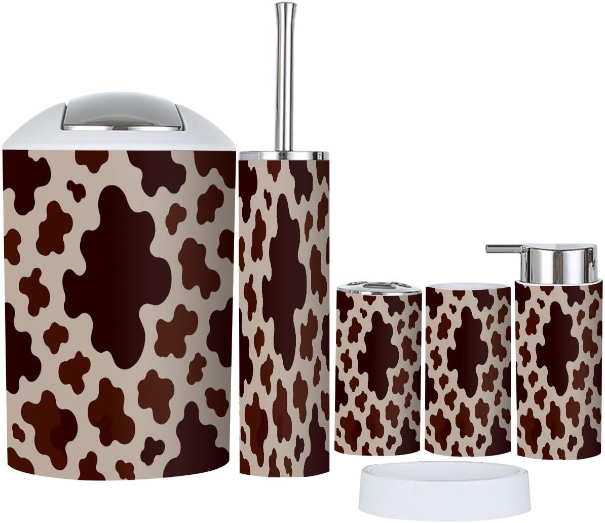 Boho Cow Skin Bathroom Accessory Set 6 Piece