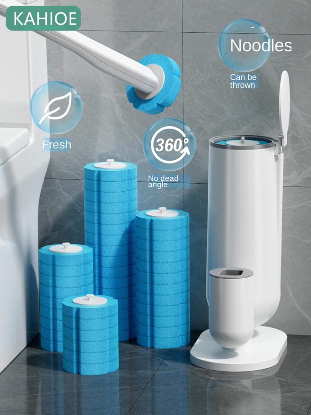 KAHIOE Automatic Toilet Brush with 24PCS Refills and Holder