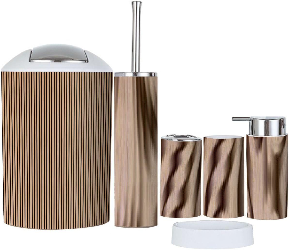 Boho Bathroom Accessory Set 6 Piece Modern Wooden Design