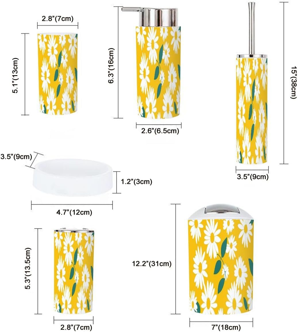 Boho Daisy Pattern 6-Piece Bath Accessories Set