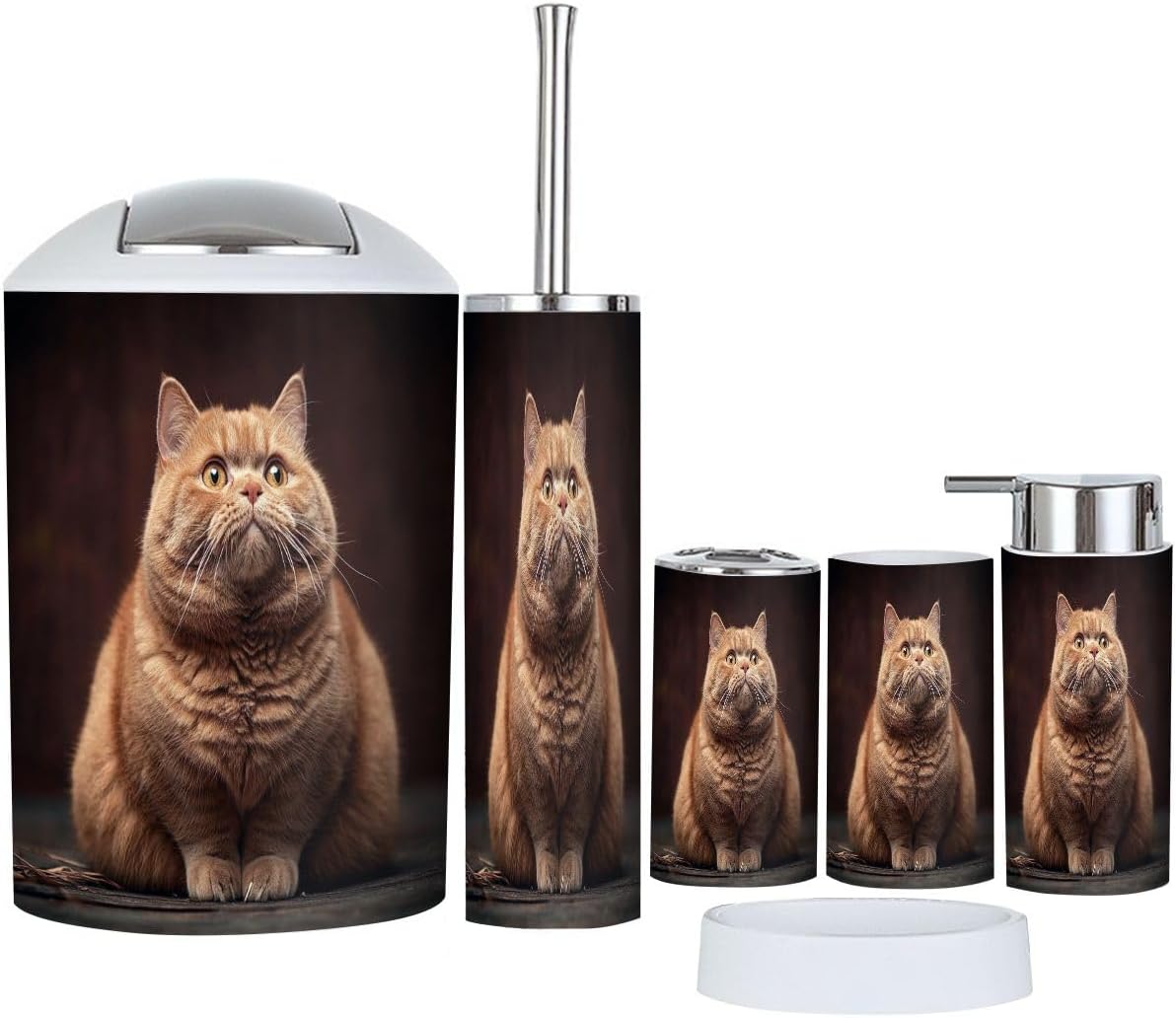 Boho Bathroom Accessory Set 6 Pieces with Trash Can and Toothbrush Holder