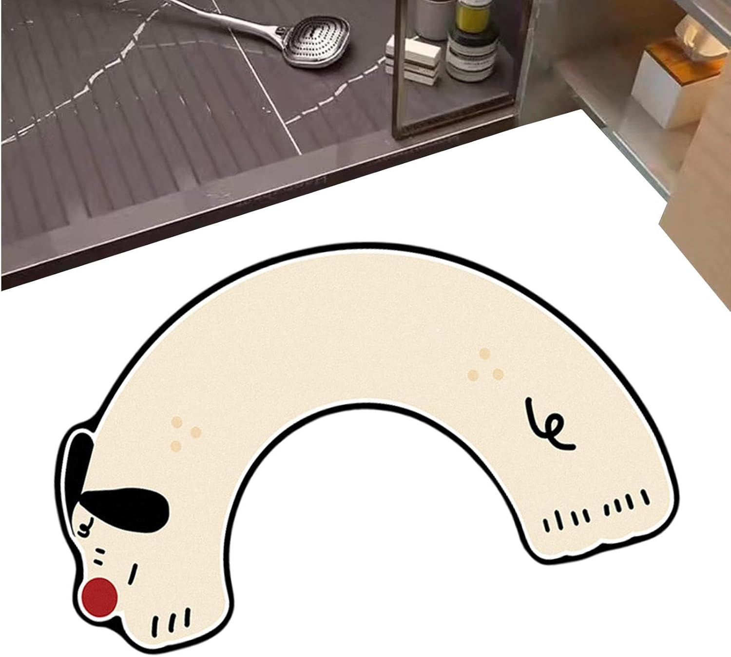 Water Absorption U-Shaped Bath Mat with Cute Dachshund Pattern