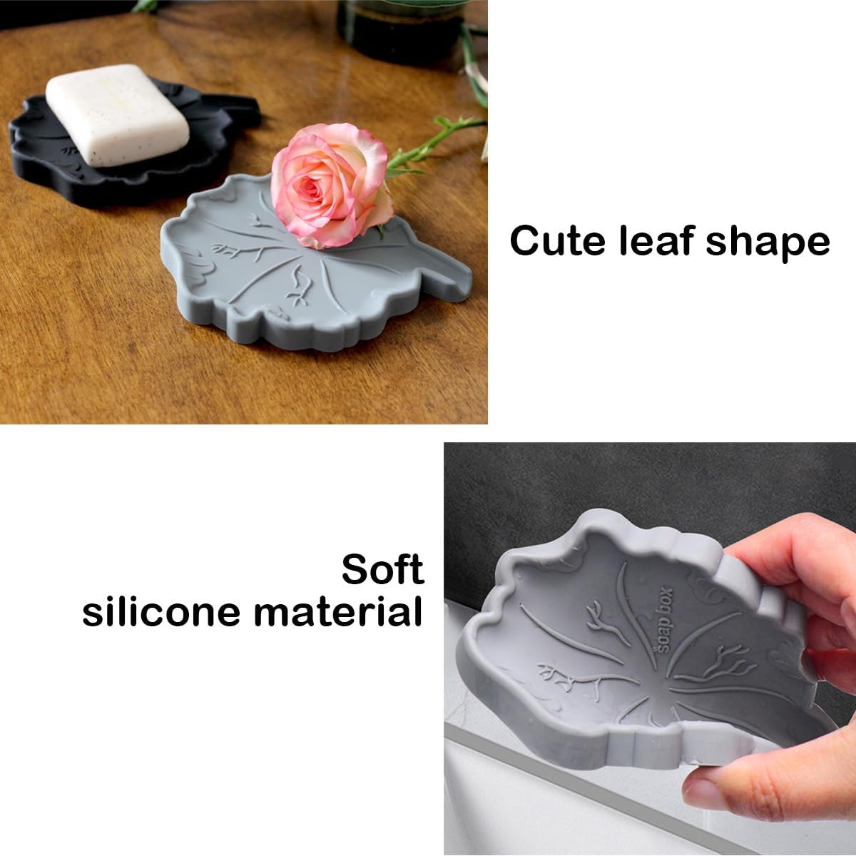 Cute Leaf Shape Silicone Soap Dish Set 2 Pcs