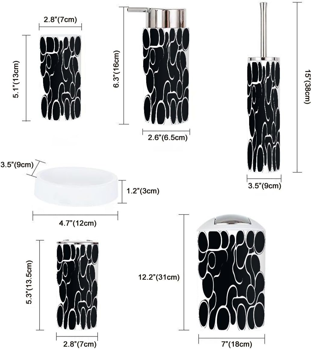 Boho Black White Metaballs Pattern Bathroom Accessory Set 6 Piece