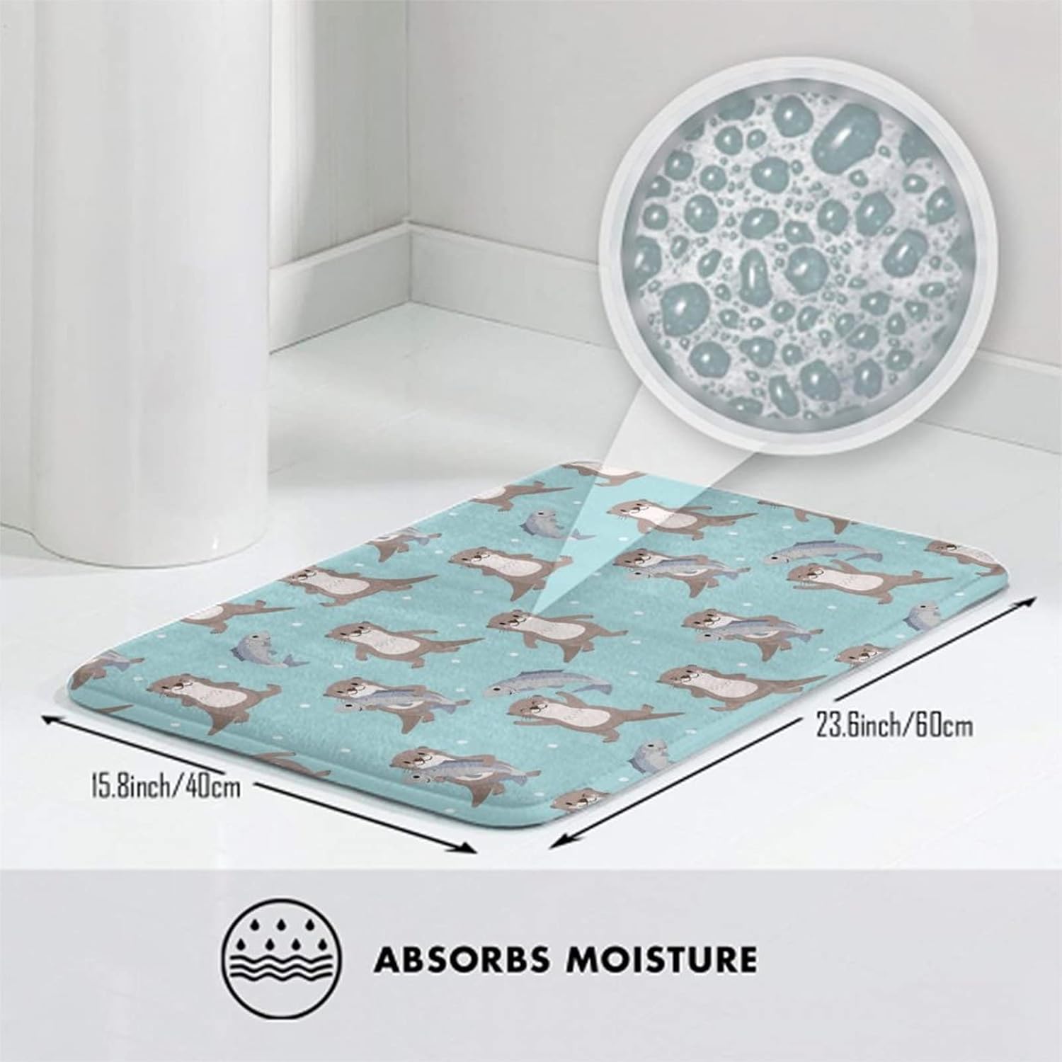 MZERSE Memory Foam Bath Rug with Otter Fish Flannel Pattern
