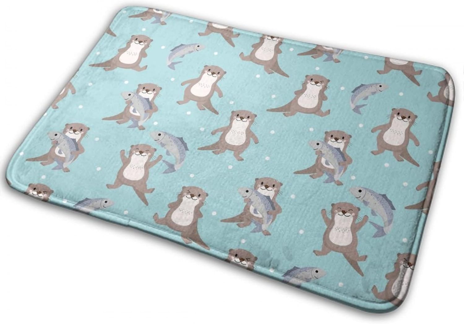 MZERSE Memory Foam Bath Rug with Otter Fish Flannel Pattern