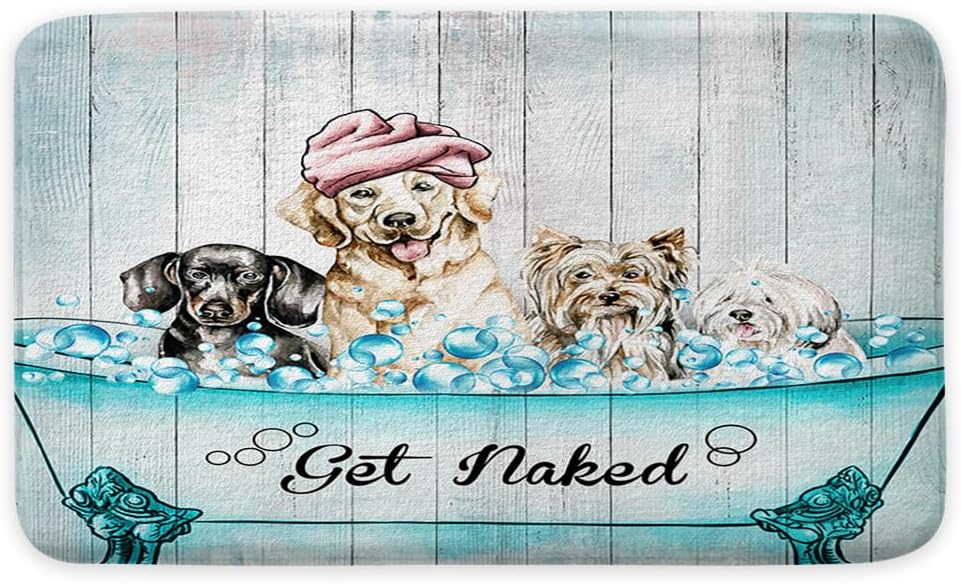 NYMB Rustic Funny Dog Bath Rug Set - Turquoise Blue 1