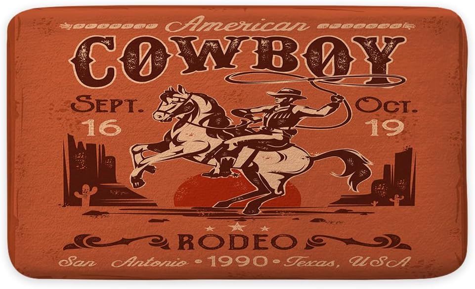 NYMB Retro Western Cowboy Bath Rug Set 17X29in 1