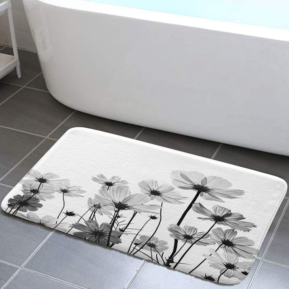 Grey Bath Rugs with Cute Wildflower Design 1