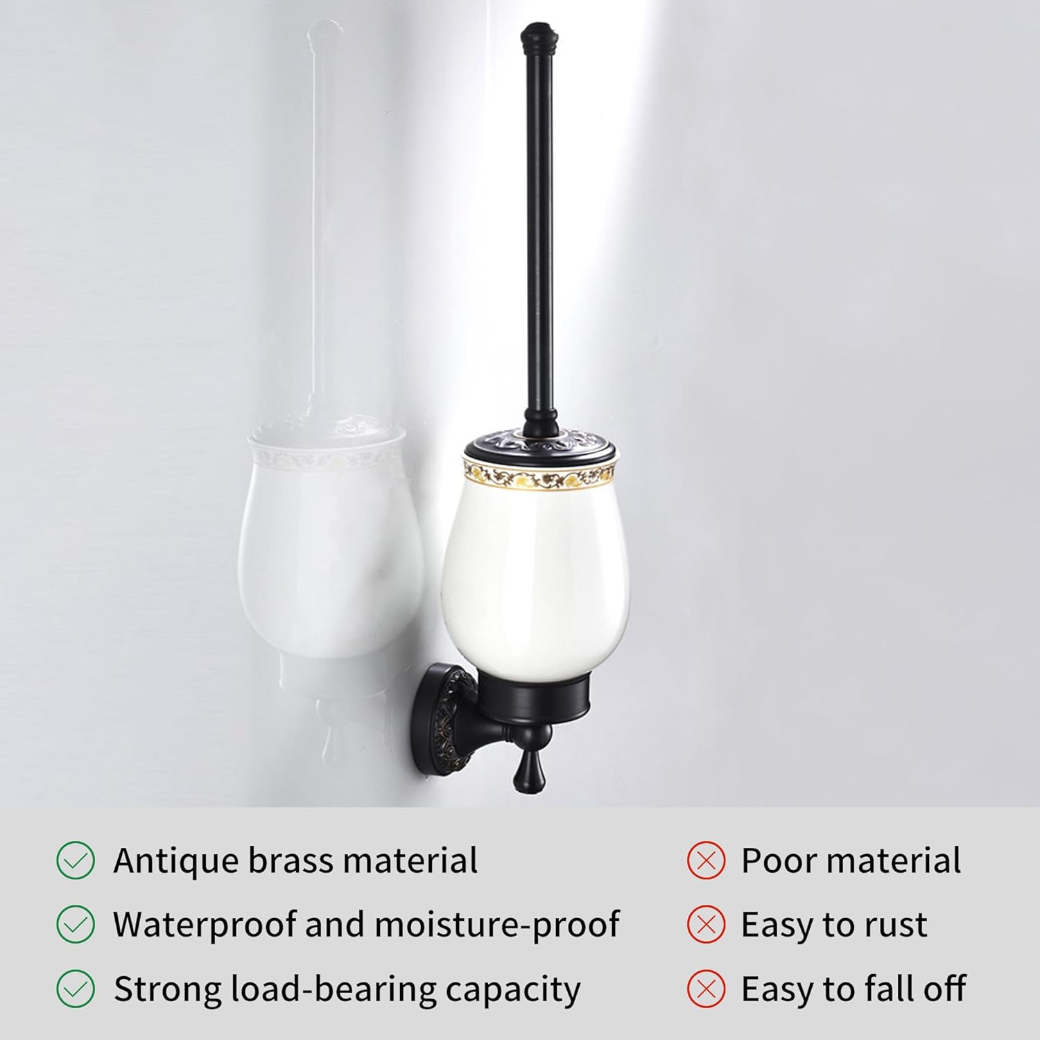 PEONYBATH Oil Rubble Bronze Toilet Brush Holder Set