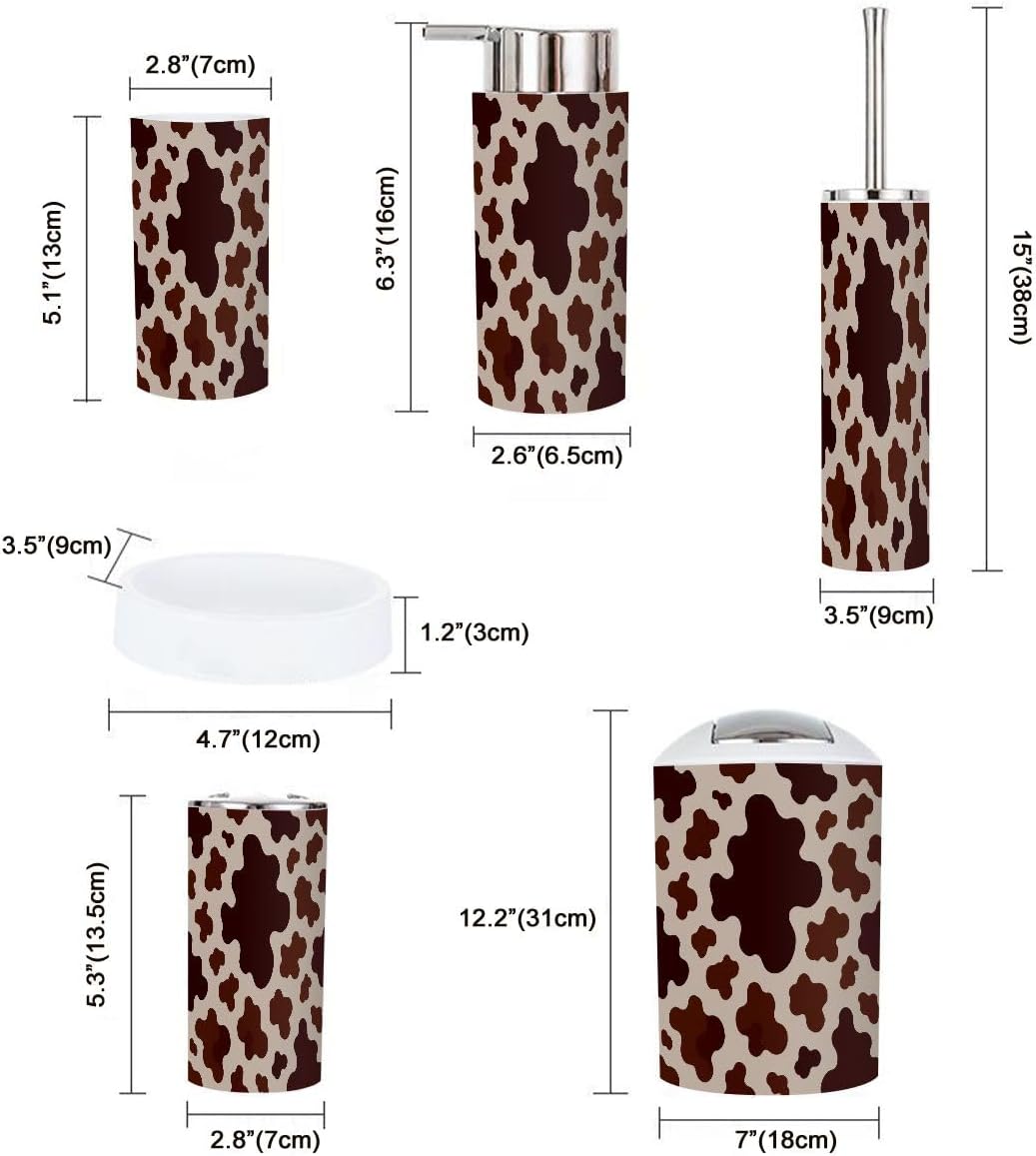 Boho Cow Skin Bathroom Accessory Set 6 Piece