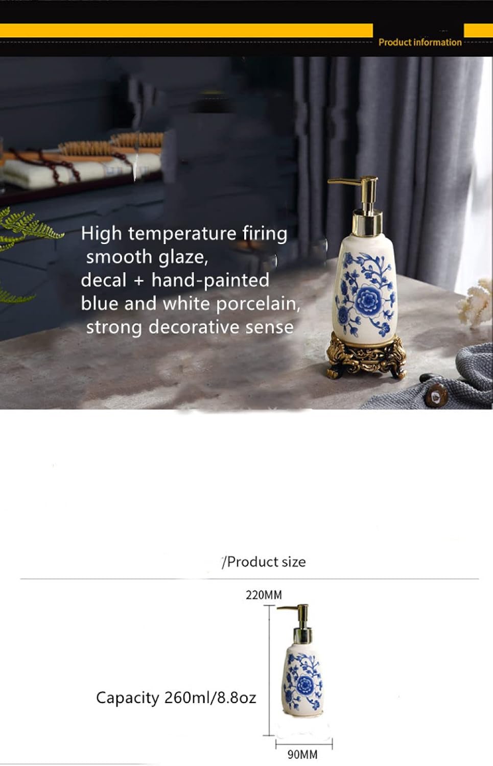Vintage Ceramic Soap Dispenser with Gold Pump