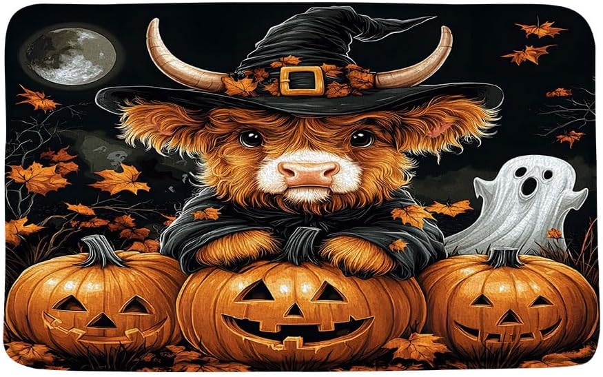 Halloween Highland Cow Bath Mat 16x24 Inch