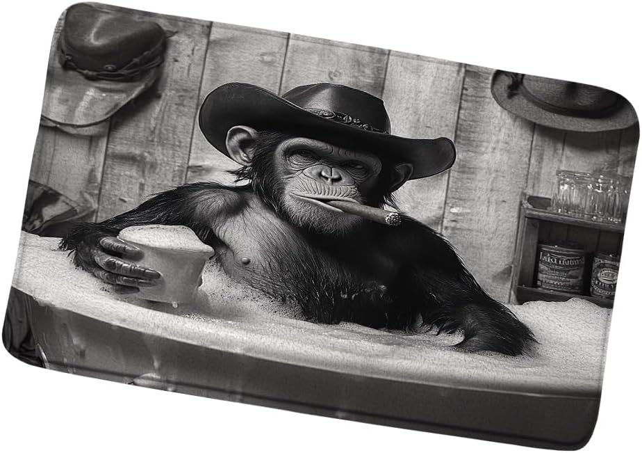 Funny Monkey Bath Mat with Western Cowboy Design