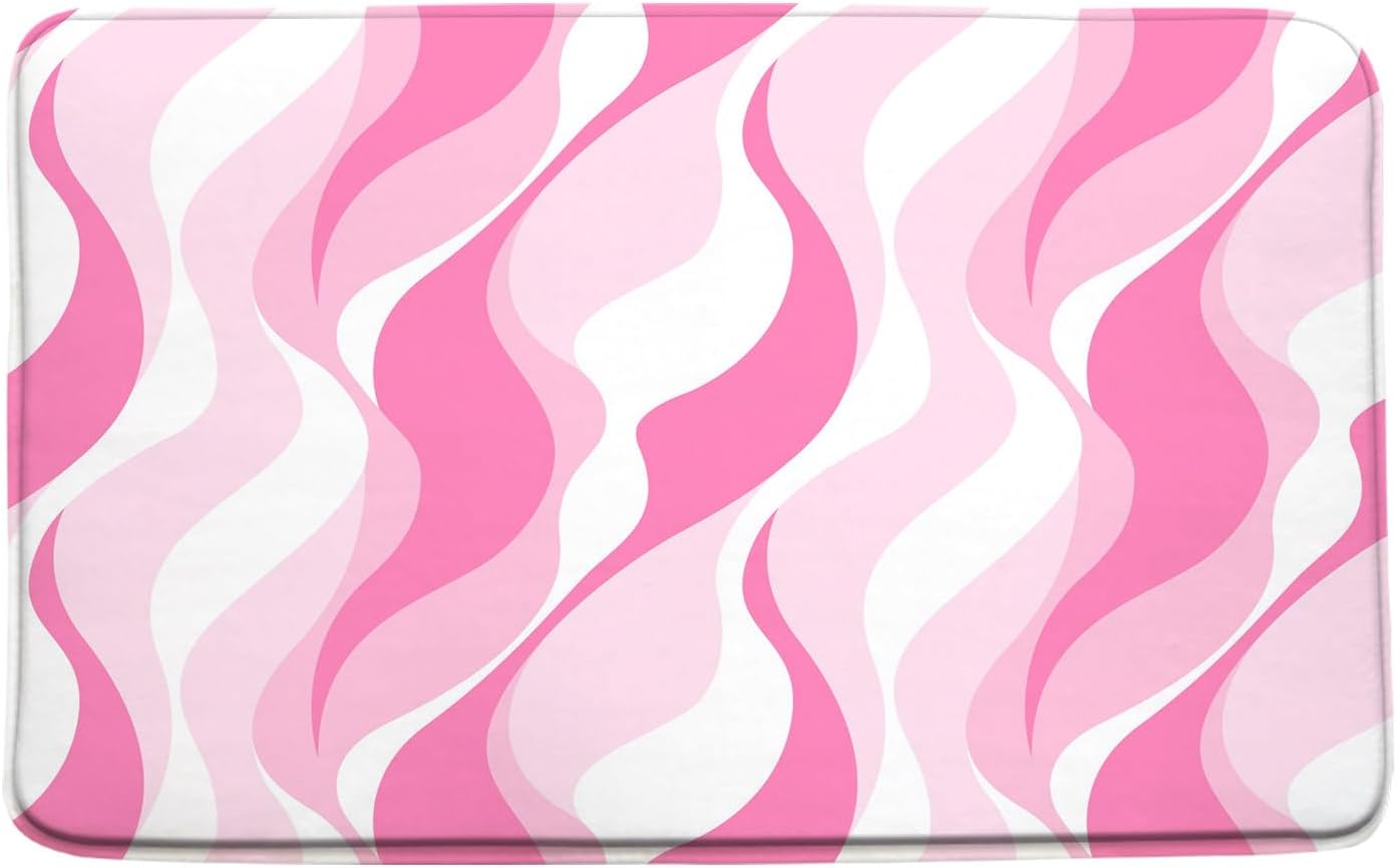 Pink Abstract Stripes Bath Mat Boho Design