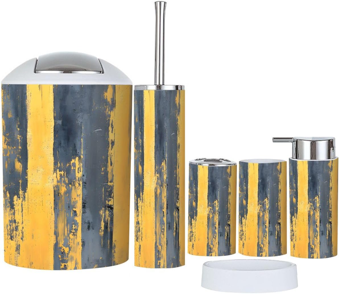 Bathroom Accessory Set 6 Piece Boho Gold Distressed Texture